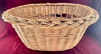 Basket Wicker Brown Oval 18 X 15 X 8 Vintage Braided Edge Gathering Laundry (O) • $14.99