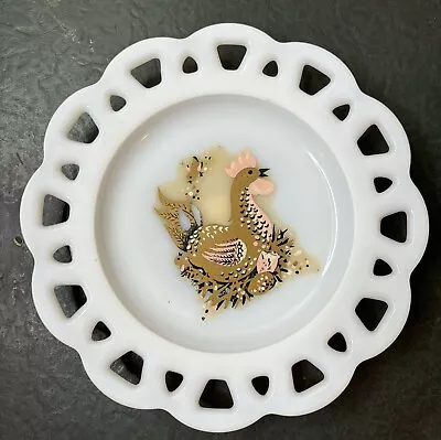 White Milk Glass Pink & Brown Turkey  Plate Retro Kitchen Farmhouse Wall Decor • $16.99