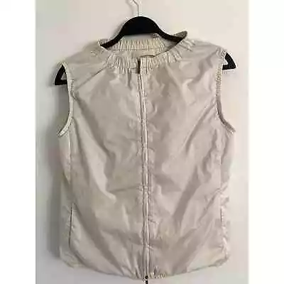 'S Max Mara Women’s Vest Off White Collarless Pockets & Zip Closure Minimalist  • $78