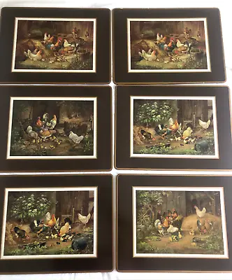 Vntg Pimpernel Acrylic/Cork Placemats Set Of 6 W Boxes Farmyard Scenes Chickens • $21.99