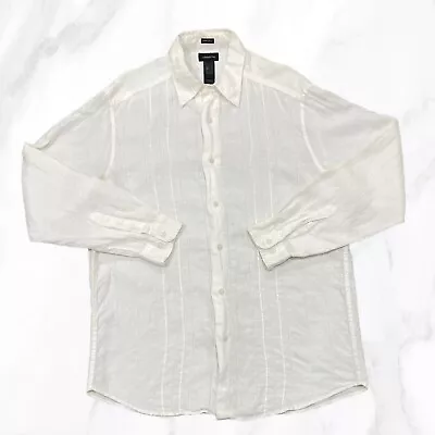 Claiborne Men's 100% Linen Cream Button Down Pintucked Shirt Size L • $32