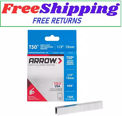 Arrow 1/2 Inch T50 Staples - 1250 Count Galvanized Steel Chisel Point Staples • $4.99