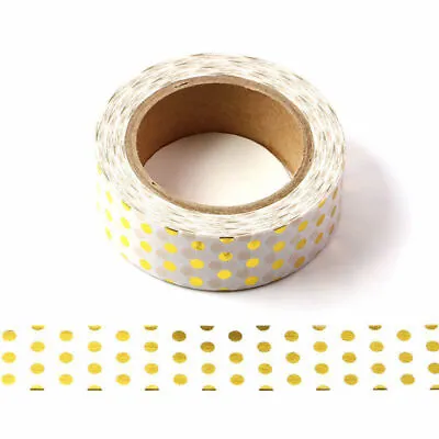 White And Gold Foil Polka Dots Decorative Washi Tape 15mm X 10 Meters • £3.74