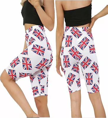 Women Union Jack British Flag Printed Short High Waist Stretchy Pants Ladies • £8.95