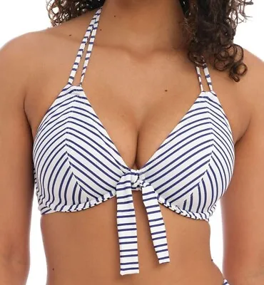 Freya Bikini Top New Shores 30FF Ink White Underwired Halter Neck Bra 202504 • £19.89
