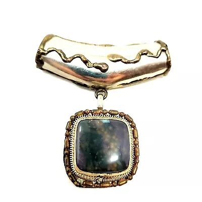 Vintage Moss Agate Pendant Estate Jewelry Artisan Snake Motif Tribal Tube Bail • $24.99