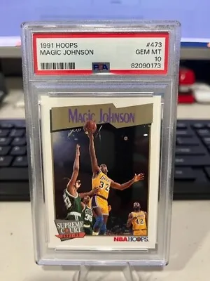 1991 Hoops #473 Magic Johnson Lakers Hof Psa 10 Gem Mint - (g916) • $41.59