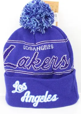 Los Angeles Lakers Beanie Hat Mitchell & Ness Knit Cuff Pom Blue 21280702 • $22.94