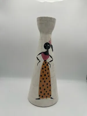 Vintage Mid Century Modern ART POTTERY Vase Pot 1960’s Painted Women • $84.95