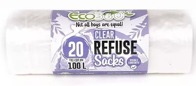 £0.99 • Buy Eco Bag Strong Clear Recycling Sacks 100L 88 Gauge Bin Refuse Rubbish Bags
