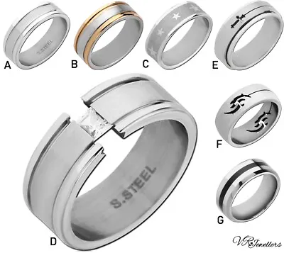 Men's Ring Silver Surgical Steel Finger Thick Band Wedding Engagement Ring • £4.70