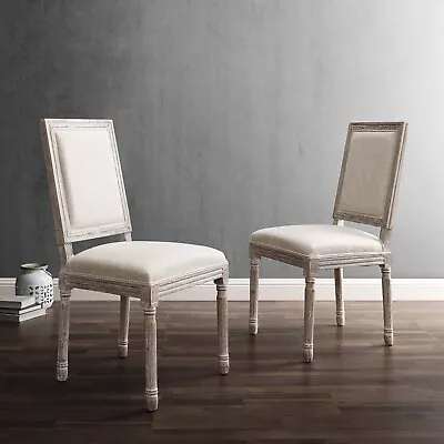 Modway Court French Vintage Upholstered Fabric Two Dining Chairs In Beige • $372.95