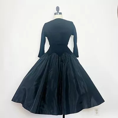 CIRCLE Skirt 50s Vintage Black Wool Jersey Taffeta Cocktail Party Prom Dress M • $228