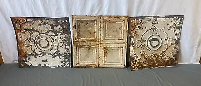 Lot Of 3 Antique Tin Ceiling  2' X 2' Shabby Tile 24  SQ Chic VTG Crafts 139-23A • $59