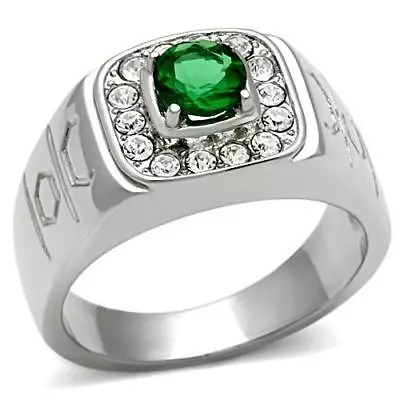 Mens Emerald Ring Signet Pinky Cubic Zirconia Green Stainless Steel New 496 • £16.14