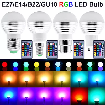 1-10 Pack LED RGB Bulb Lamp E14 E27 B22 GU10 MR16 3W RGB LED Spot Bulbs Light • $10.57