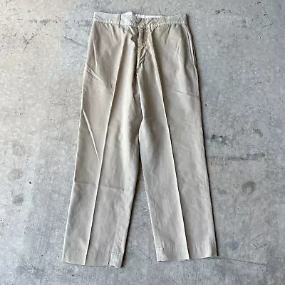 Vtg 50s Cotton Twill Khaki Shade 1 US Army Military Trousers 32x31 • $40.45