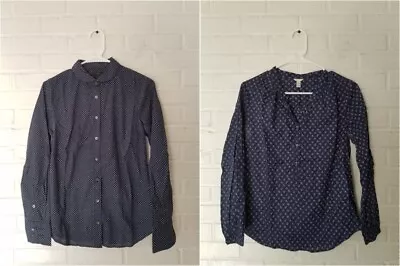 J.Crew Retail Store Peter Pan Collar Shirt Top Ditsy Popover LOT Blue 4 Button • $29.99