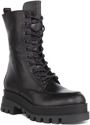 Justinreess England Darcie Womens Leather Combat Boots In Black Size UK 3 - 8 • £84.99