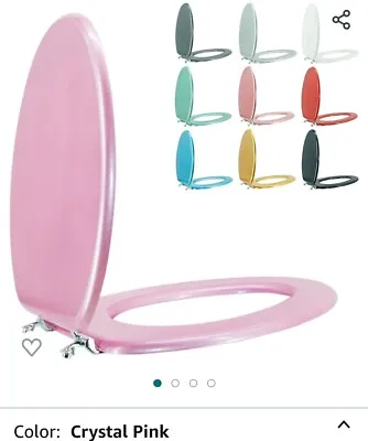 BLOFDE Elongated Toilet Seat Wood Toilet Seat Zinc Alloy Hinges Crystal Pink  • $34.99