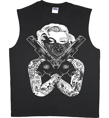 Men's Sleeveless Shirt Marilyn Monroe Guns Tattoo Workout Muscle Tee Tank Top • $12.95