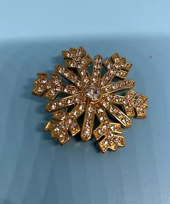 MONET Brooch Pin Snowflake Crystal Rhinestones Gold Tone SIGNED!!! • $3