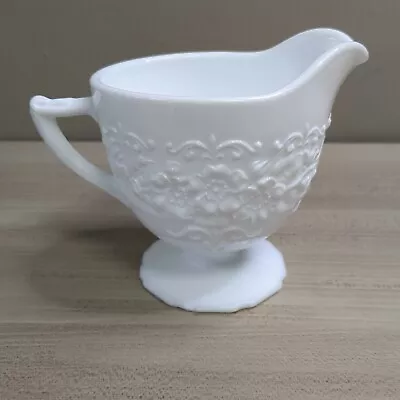 Vintage Milk Glass Floral Design Creamer Pitcher • $8.99