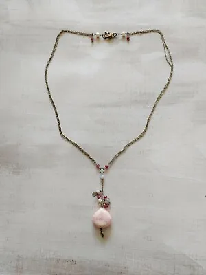 Vintage Necklace Pink Peruvian Opal Ruby Freshwater Pearl Sterling Silver Heart  • $144.99