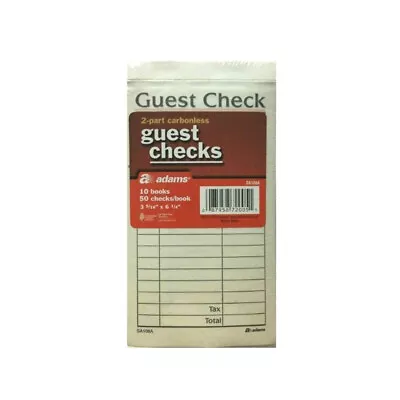 ADAMS 2 Part Carbonless Guest Check 50 Checks 10 Packs • $15.28