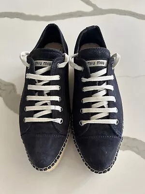 MIU MIU Silver Leather Espadrille Platform Shoes Size IT 39 • $210