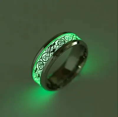 Mens Green Lumious Stainless Steel Ring Silver In Colour • $14.57