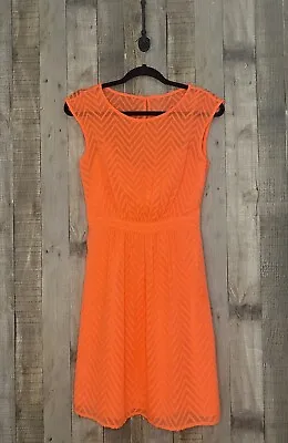 J Crew Neon Orange Sleeveless Sheer Overlay Built-In Cami Lined Dress SZ 0 • $15.99