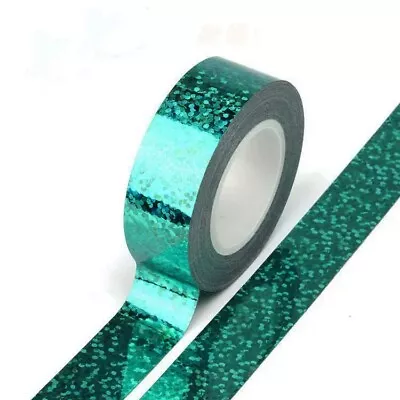 TURQUOISE Foil Holographic Glitter Effect Washi Tape Decorative Tape 15mm X 5M • £3.85