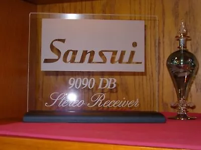 $35 • Buy Sansui 9090 Db Etched Glass Sign W/blk Oak Base