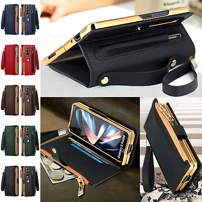 Fr Samsung Galaxy Z Fold 5 4 Luxury Zipper Leather Wallet Stand Strap Case Cover • $36.99