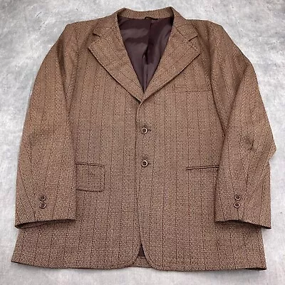 JB Blazer Men 44 Brown Rust Stripe Polyester Knit Classic Career Jacket 60s VTG • $44.97