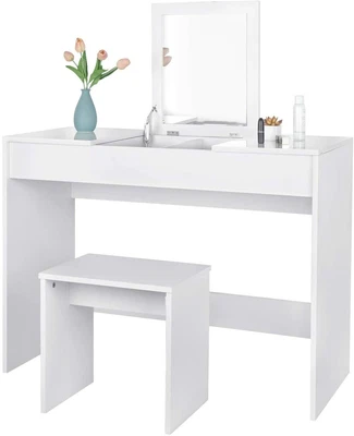 £225.38 • Buy Table Mirror Dressing Makeup Desk Bedroom Corner White Foldable Drawers Chair 