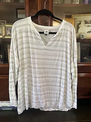 CAbi ATC Habit Striped L/S White Gray Knit Oversized Tee Shirt Sz Large 5930 • $6