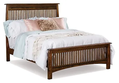 Amish Arts And Crafts Slatted Mission Bed Solid Wood Inlays King Queen Full Twin • $1599