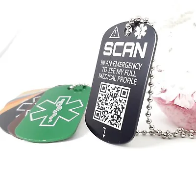 Medical Alert Necklace QR Code Scan Dog Tag Emergency ID ICE Pendant SOS Engrave • £22.99