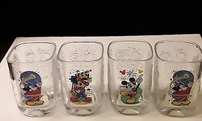 Walt Disney World Mickey Mouse Square Glasses 2000 Made For McDonalds Set Of 4  • $32.23