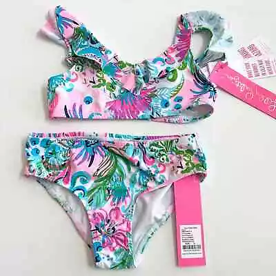 New LILLY PULITZER Mini Kasme Bikini UPF 50+ Girls SIZE 5 Mandevilla Petal • $49.99