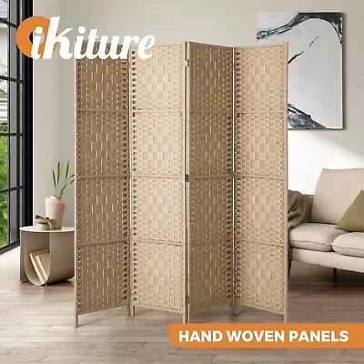 Oikiture 4 Panel Room Divider Privacy Screen Dividers Woven Wood Fold Stand • $79.90