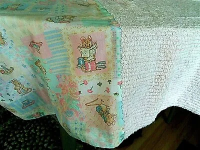 Handmade Vintage Baby Chenille Bed Quilt Blanket Crib Nursery Rhymes Print Pinks • $12.99