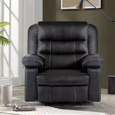 Classic Manual Recliner Sofa PU Leather With Massage & Heating For Living Black • $435