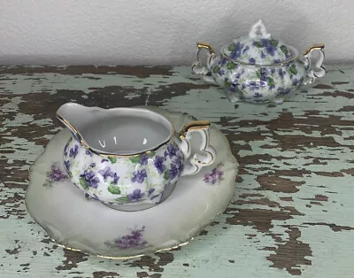 Vintage Lefton Violets Cream Sugar Saucer (3 )Pieces Replacement Decor Antique • $19.60