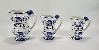 Vintage Blue Onion? Delft Blue Style Measuring Cups 1/2-1/3-1/4 • $26.95