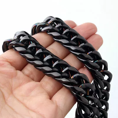 7/9/11/13mm Stainless Steel Black Cuban Curb Link Men's Chain Necklace Jewelry • $14.34