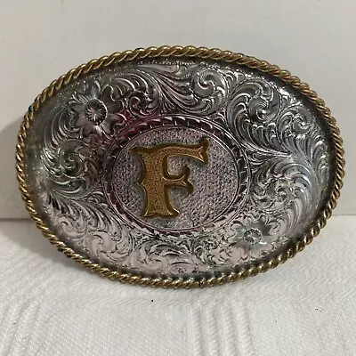 Vintage Montana Silversmith Sterling Silver Plated  F  Buckle Columbus Montana • $29.95