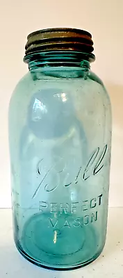 Ball Perfect Mason Jar 5 Blue Aqua Half Gallon Vintage Zinc Lid Bubbles Rounded • $19.99